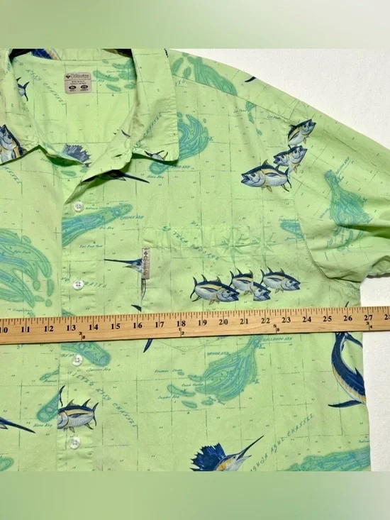 VTG Columbia PFG Men's Marlin Button Up Short Sleeve Fishing Lime Green Shirt XL - Picture 11 of 14